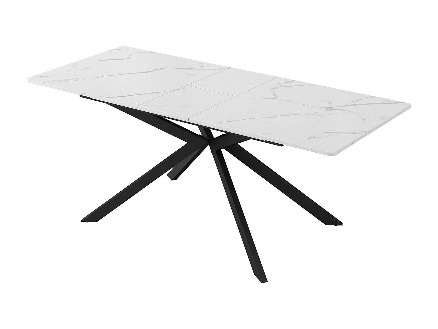 Table à manger extensible 4 à 6 couverts - 150/180 x 70 x 76 cm - motif marbre - MDF - blanc + noir