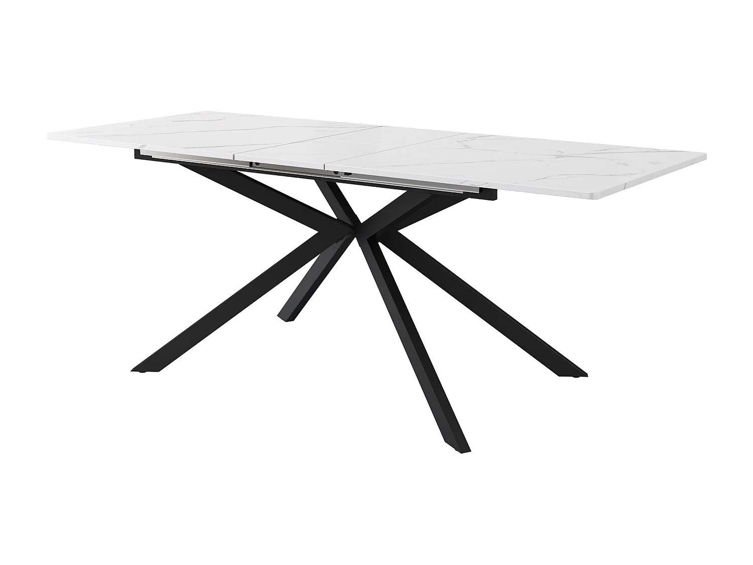 Table à manger extensible 4 à 6 couverts - 150/180 x 70 x 76 cm - motif marbre - MDF - blanc + noir