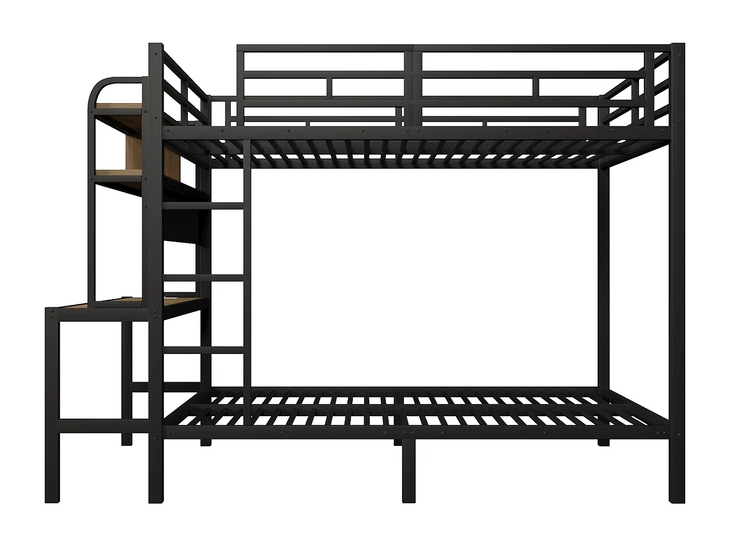 Lit superposé pour enfant - 2 x 140 x 200 cm - structure en fer - avec bureau + Leds + USB + étagère - métal - noir