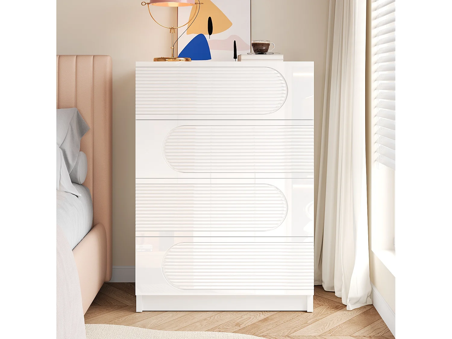 Modernes Aufbewahrungsmöbel mit 4 Schubladen für Büro, Schlafzimmer und Wohnzimmer – 60 x 38,5 x 85 cm – MDF + Spanplatte – weiß