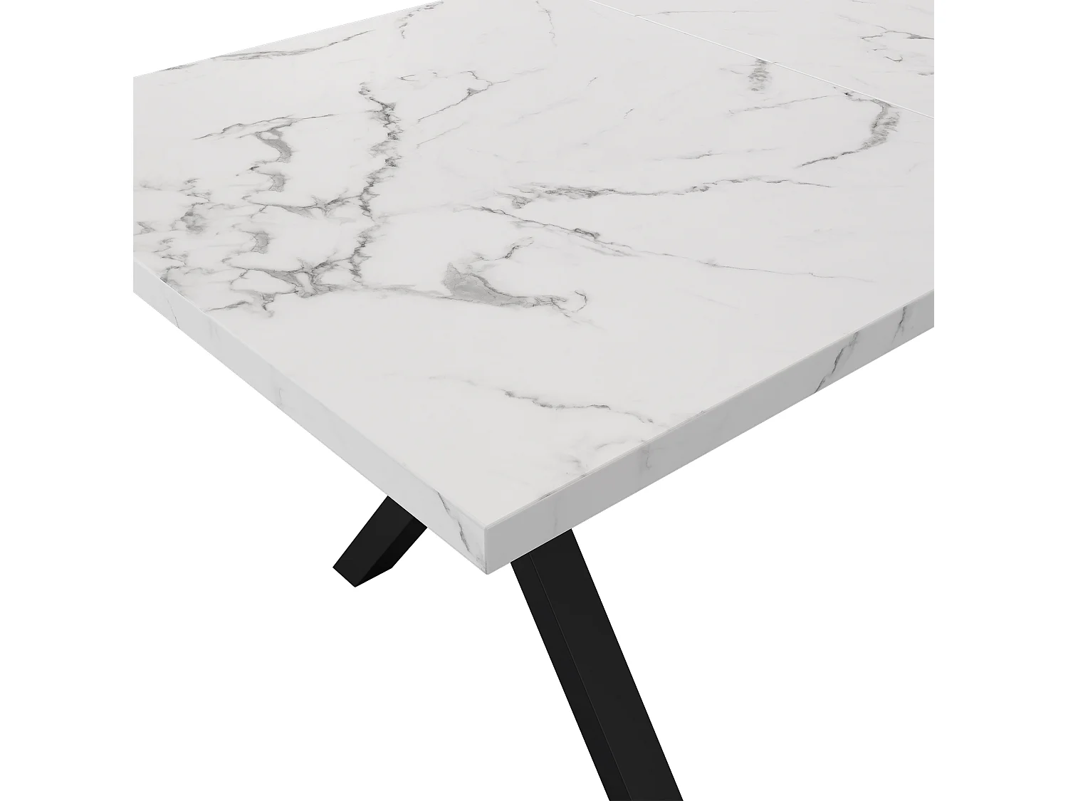 Table de salle à manger rectangulaire en fer forgé - 140 x 80 x 76 cm - effet marbre - MDF - blanc + noir