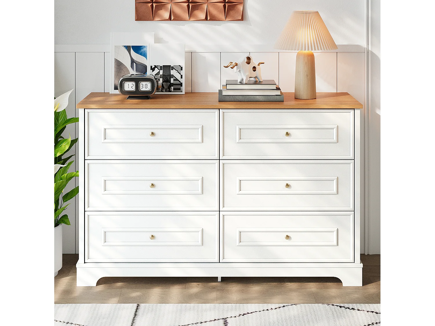 Moderne Kommode mit 6 Schubladen – 120 x 40 x 76 cm – für Wohnzimmer, Esszimmer und Eingangsbereich – MDF und Spanplatte – weiß