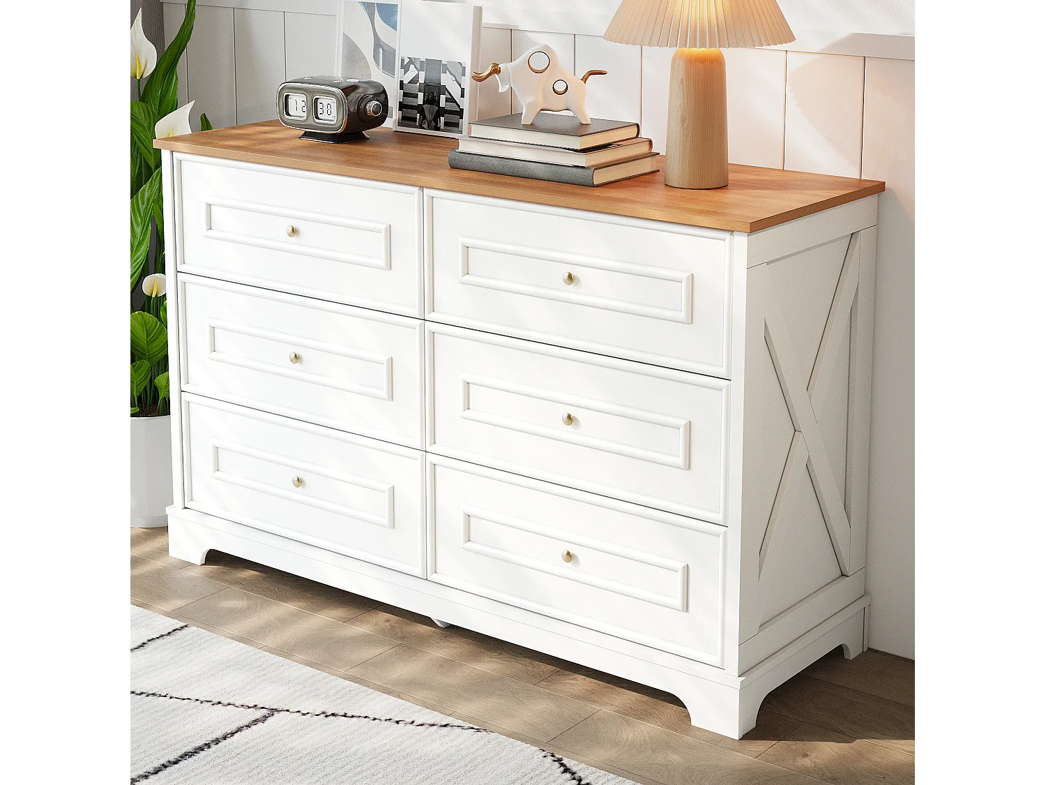 Moderne Kommode mit 6 Schubladen – 120 x 40 x 76 cm – für Wohnzimmer, Esszimmer und Eingangsbereich – MDF und Spanplatte – weiß