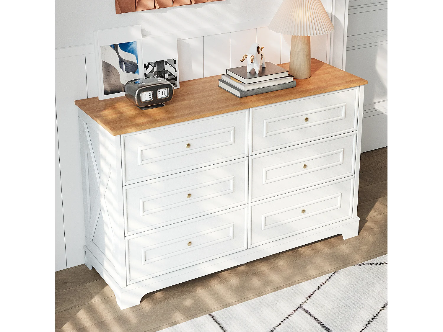 Moderne Kommode mit 6 Schubladen – 120 x 40 x 76 cm – für Wohnzimmer, Esszimmer und Eingangsbereich – MDF und Spanplatte – weiß