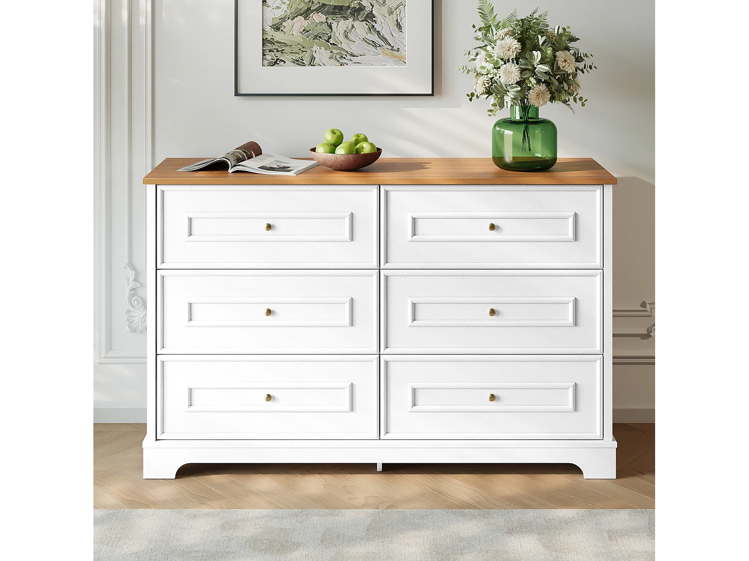 Moderne Kommode mit 6 Schubladen – 120 x 40 x 76 cm – für Wohnzimmer, Esszimmer und Eingangsbereich – MDF und Spanplatte – weiß