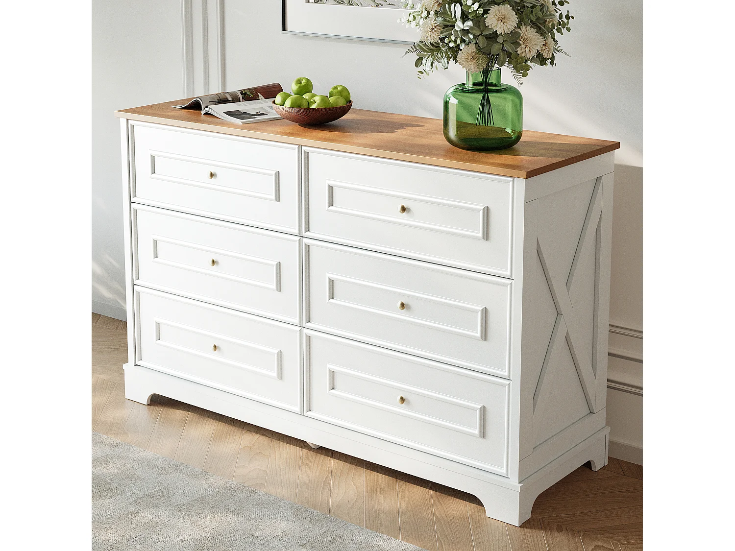 Moderne Kommode mit 6 Schubladen – 120 x 40 x 76 cm – für Wohnzimmer, Esszimmer und Eingangsbereich – MDF und Spanplatte – weiß