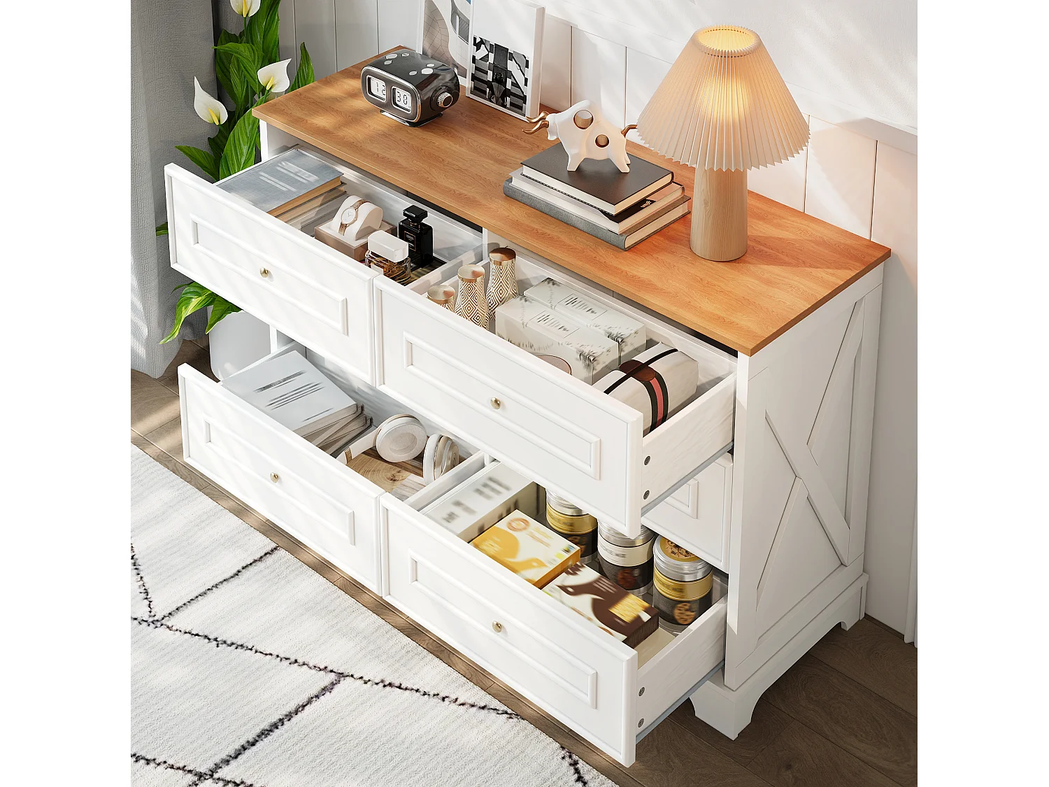 Cassettiera moderna a 6 cassetti - 120 x 40 x 76 cm - per soggiorno, sala da pranzo e ingresso - MDF e truciolato - bianco