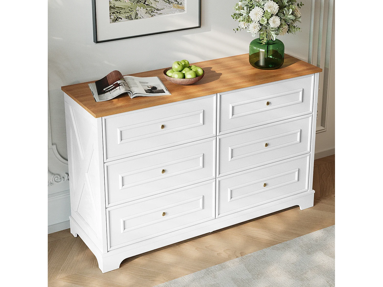 Cassettiera moderna a 6 cassetti - 120 x 40 x 76 cm - per soggiorno, sala da pranzo e ingresso - MDF e truciolato - bianco