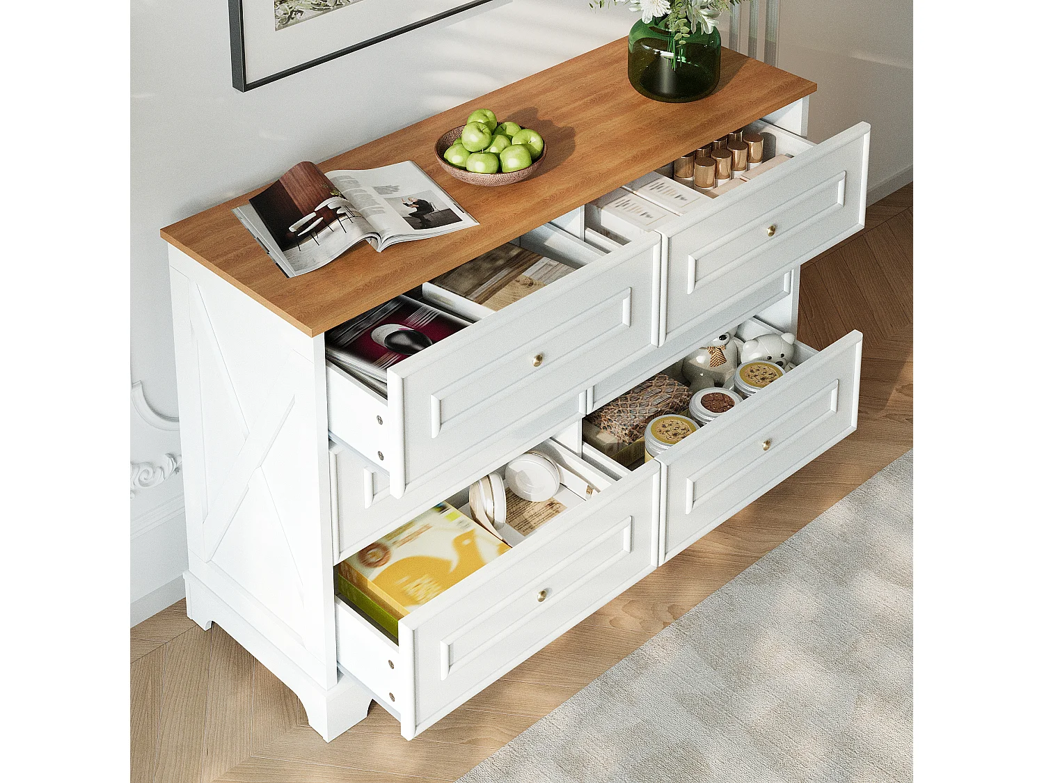 Cassettiera moderna a 6 cassetti - 120 x 40 x 76 cm - per soggiorno, sala da pranzo e ingresso - MDF e truciolato - bianco