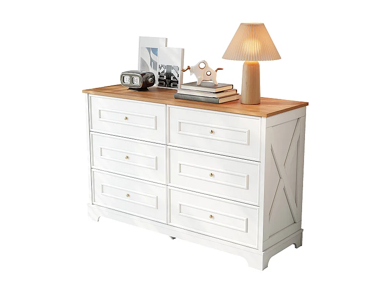 Moderne Kommode mit 6 Schubladen – 120 x 40 x 76 cm – für Wohnzimmer, Esszimmer und Eingangsbereich – MDF und Spanplatte – weiß