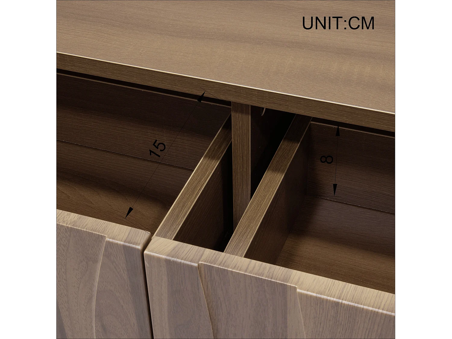 Moderner Couchtisch im Retro-Stil – 105 x 55 x 41 cm – mit 2 Schubladen – MDF + Spanplatte – natur