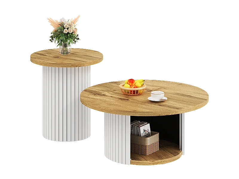 Set van 2 salontafels met houten bladen - woonkamertafel met opbergruimte - MDF - naturel