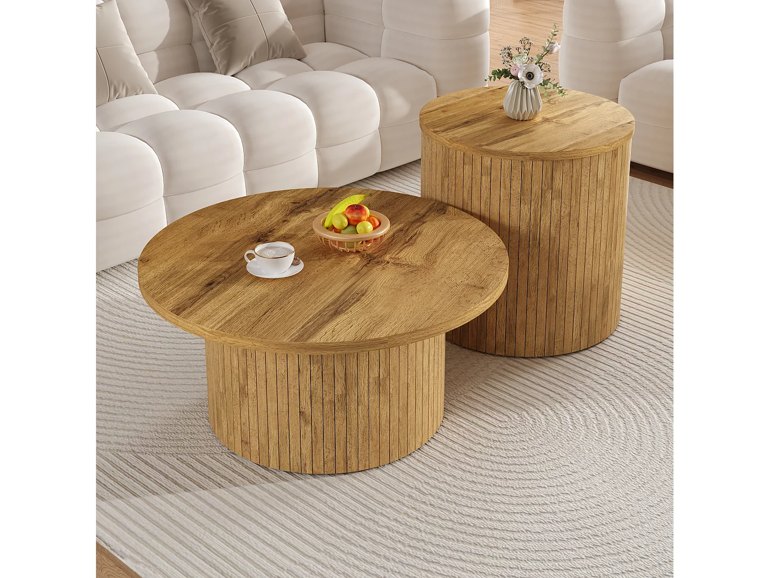 2er-Set Couchtische mit Holzplatten – multifunktionale Wohnzimmertische – MDF – natur