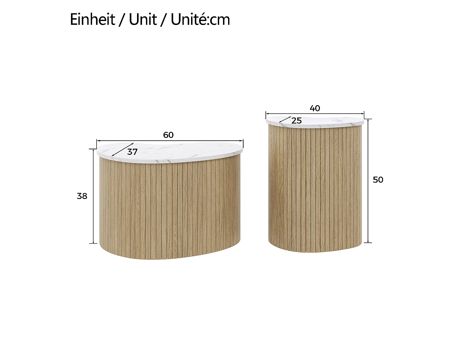 Set van 2 salontafels met marmer- en houtlook - multifunctionele woonkamertafel - MDF - naturel + wit