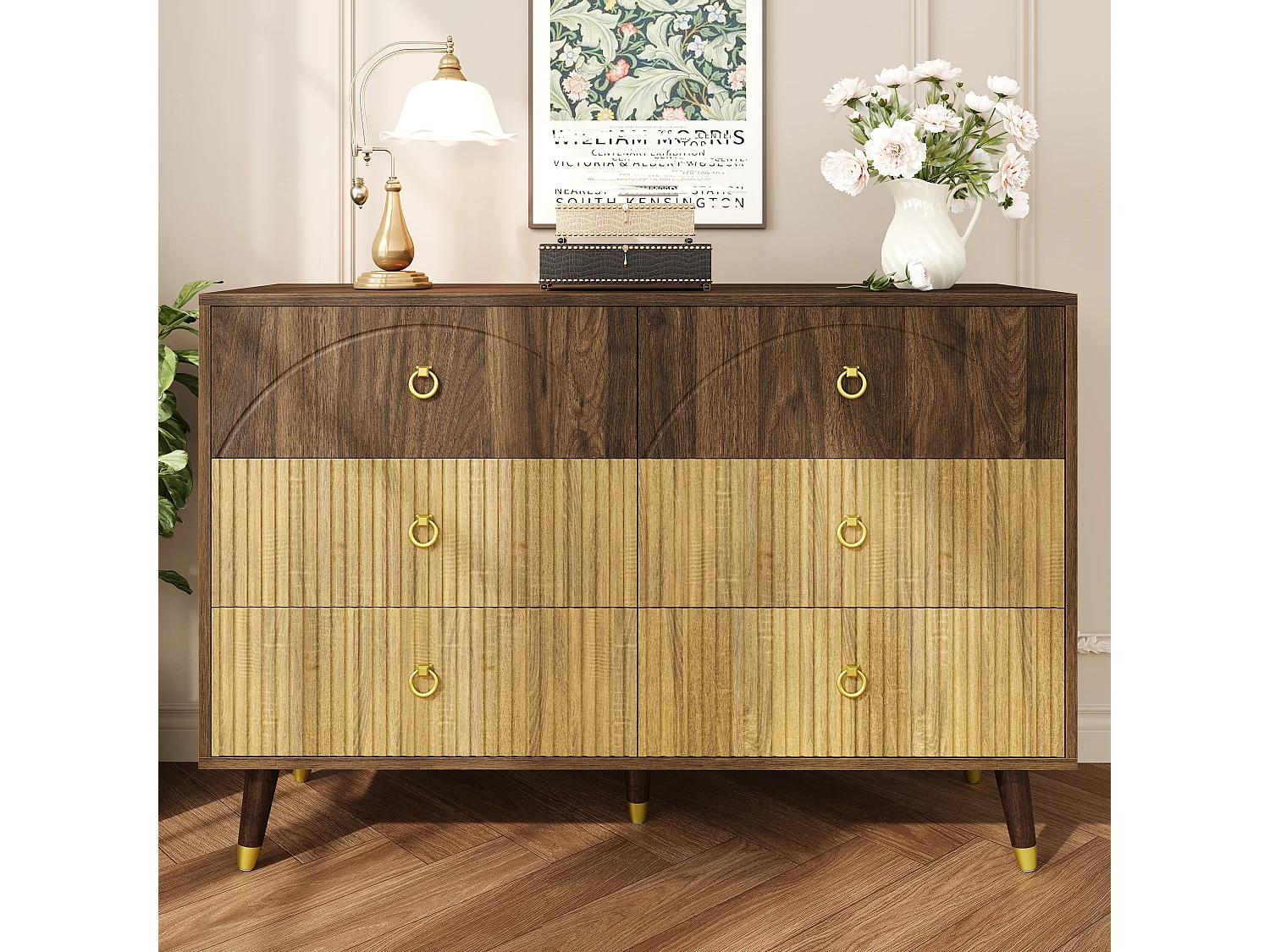 Commodes modernes à 3 tirors - 120 x 40 x 81 cm - pour salon/salle à manger/entrée -  MDF + aggloméré - naturel