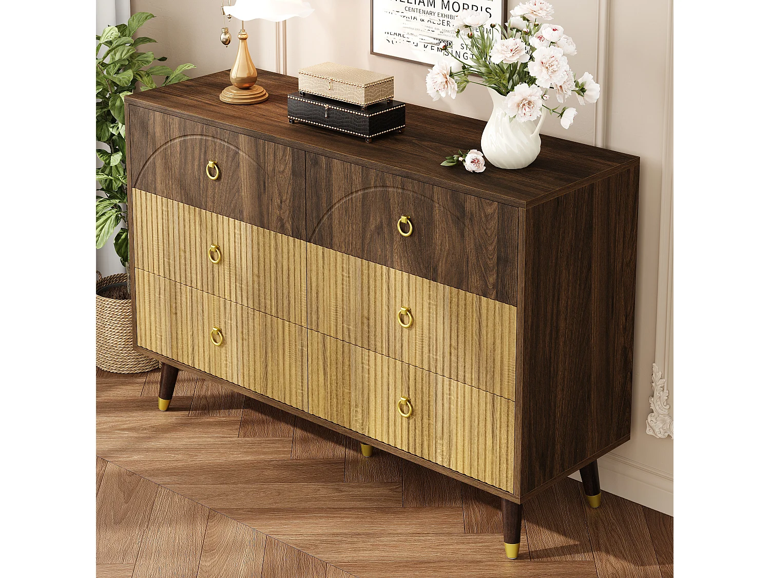 Commodes modernes à 3 tirors - 120 x 40 x 81 cm - pour salon/salle à manger/entrée -  MDF + aggloméré - naturel