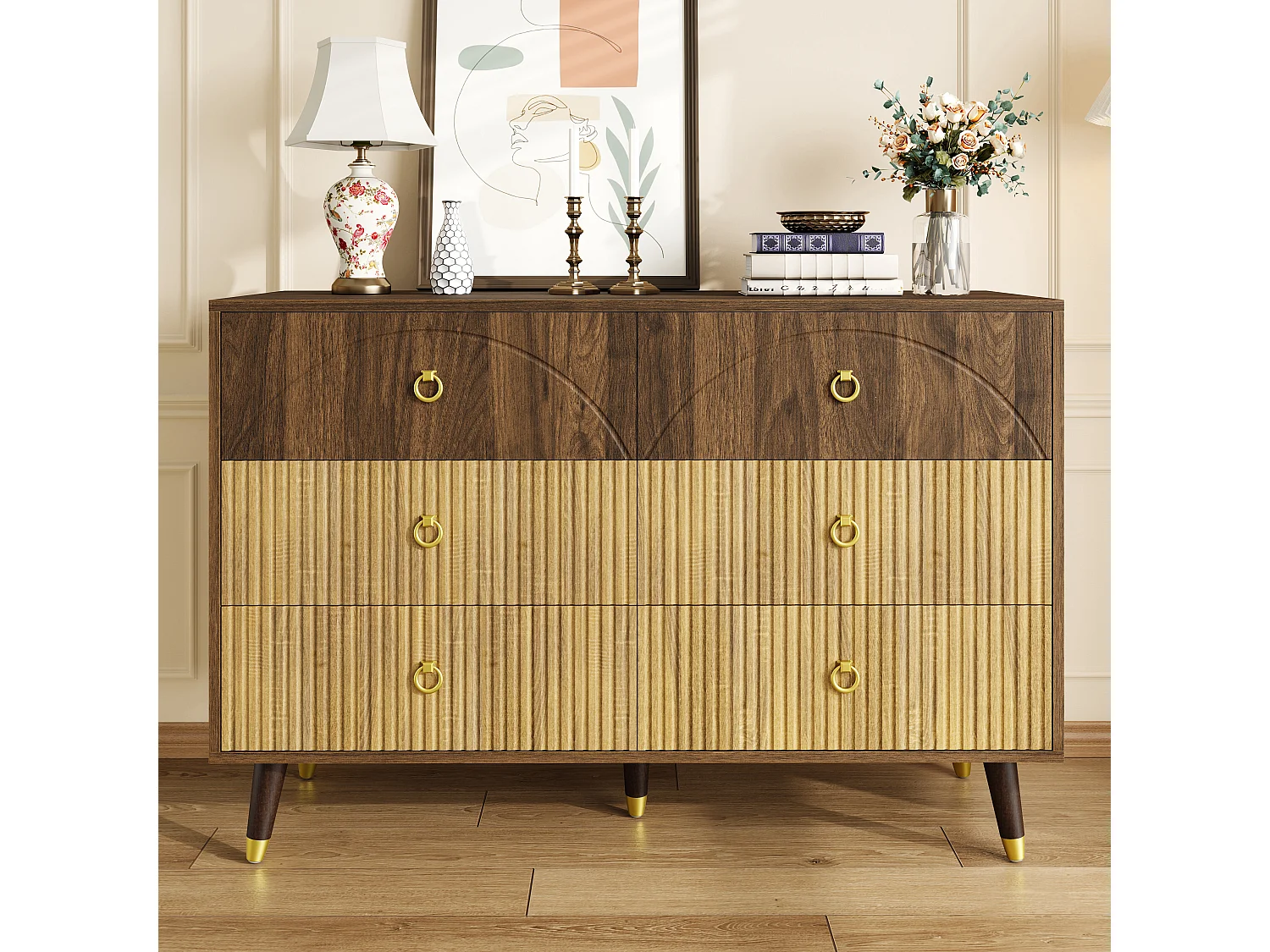 Commodes modernes à 3 tirors - 120 x 40 x 81 cm - pour salon/salle à manger/entrée -  MDF + aggloméré - naturel