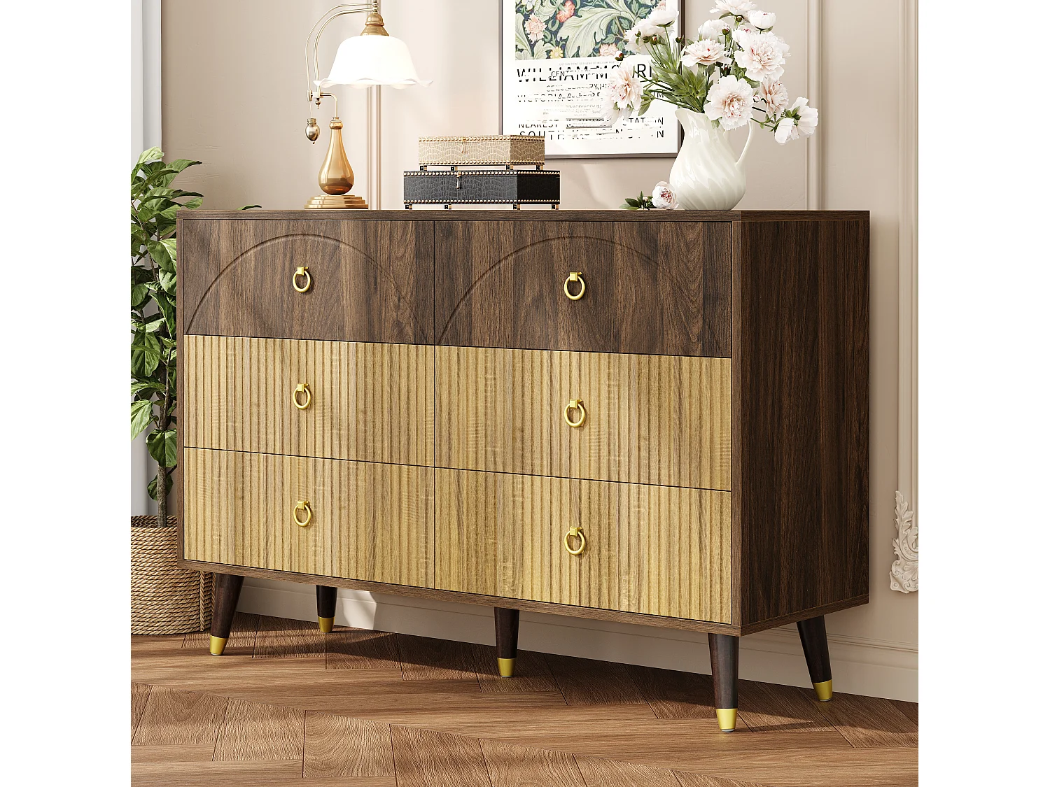 Commodes modernes à 3 tirors - 120 x 40 x 81 cm - pour salon/salle à manger/entrée -  MDF + aggloméré - naturel