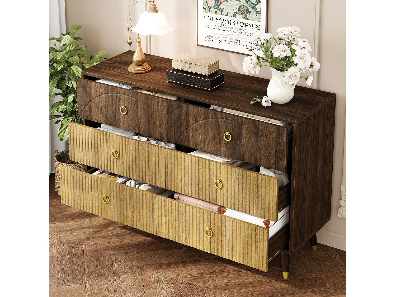 Commodes modernes à 3 tirors - 120 x 40 x 81 cm - pour salon/salle à manger/entrée -  MDF + aggloméré - naturel