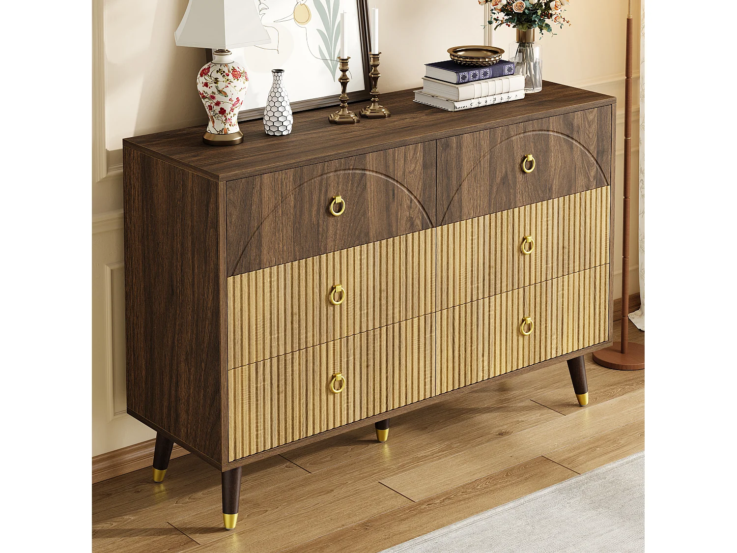 Commodes modernes à 3 tirors - 120 x 40 x 81 cm - pour salon/salle à manger/entrée -  MDF + aggloméré - naturel