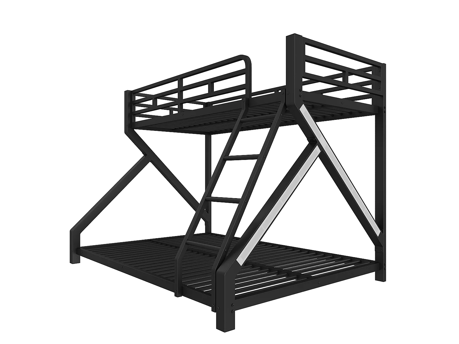 Beliche infantil - 90 x 200 cm + 140 x 200 cm - estrutura de ferro - com LEDs + grade de segurança - Metal - preto