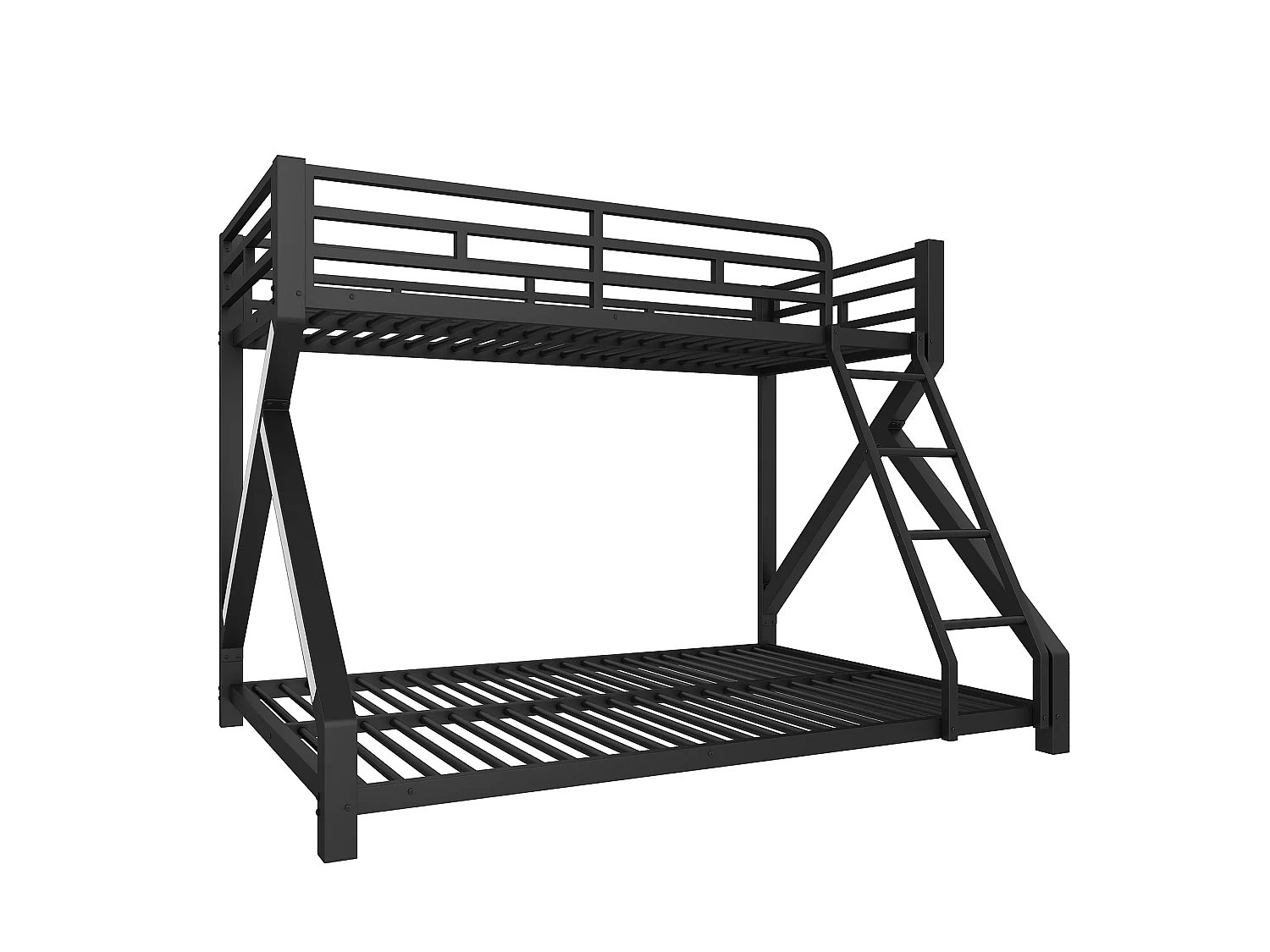 Beliche infantil - 90 x 200 cm + 140 x 200 cm - estrutura de ferro - com LEDs + grade de segurança - Metal - preto