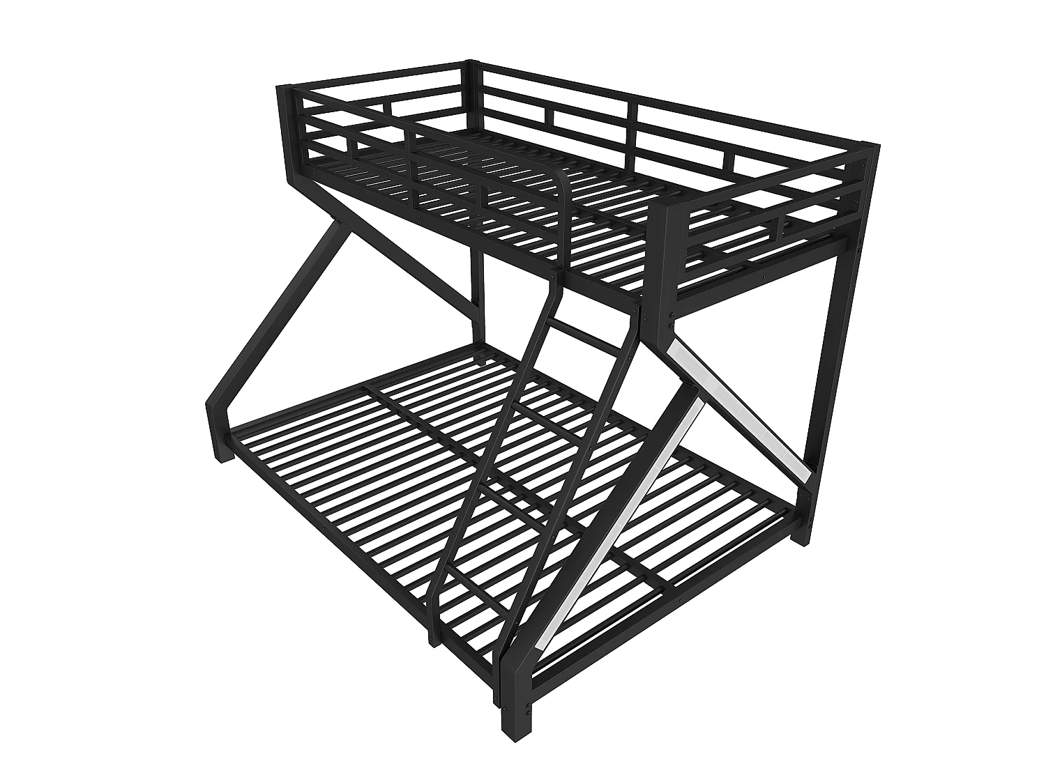 Beliche infantil - 90 x 200 cm + 140 x 200 cm - estrutura de ferro - com LEDs + grade de segurança - Metal - preto