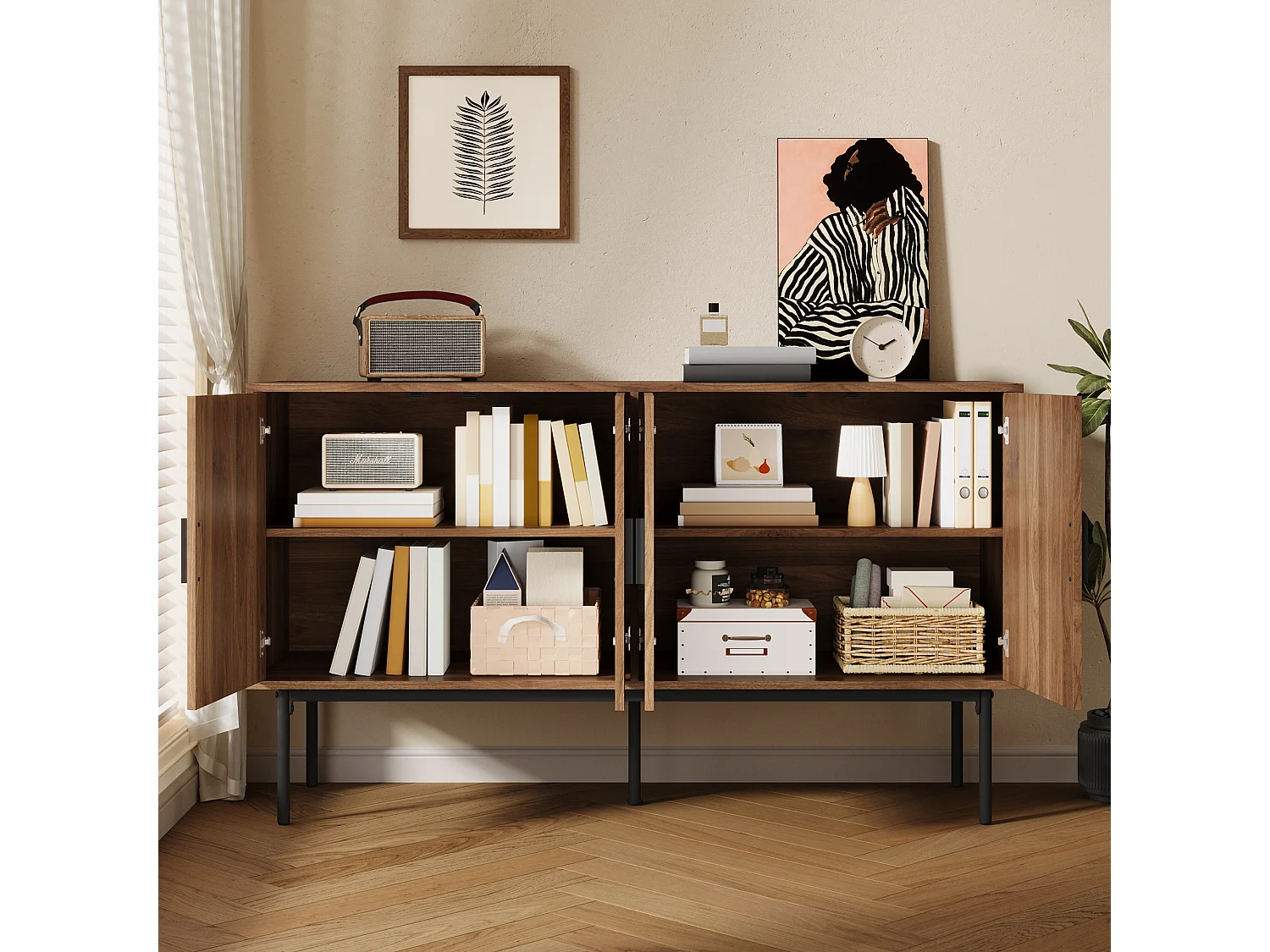 Buffet moderne et simple - 140 x 40 x 80 cm - meuble de rangement pour salon - MDF - naturel