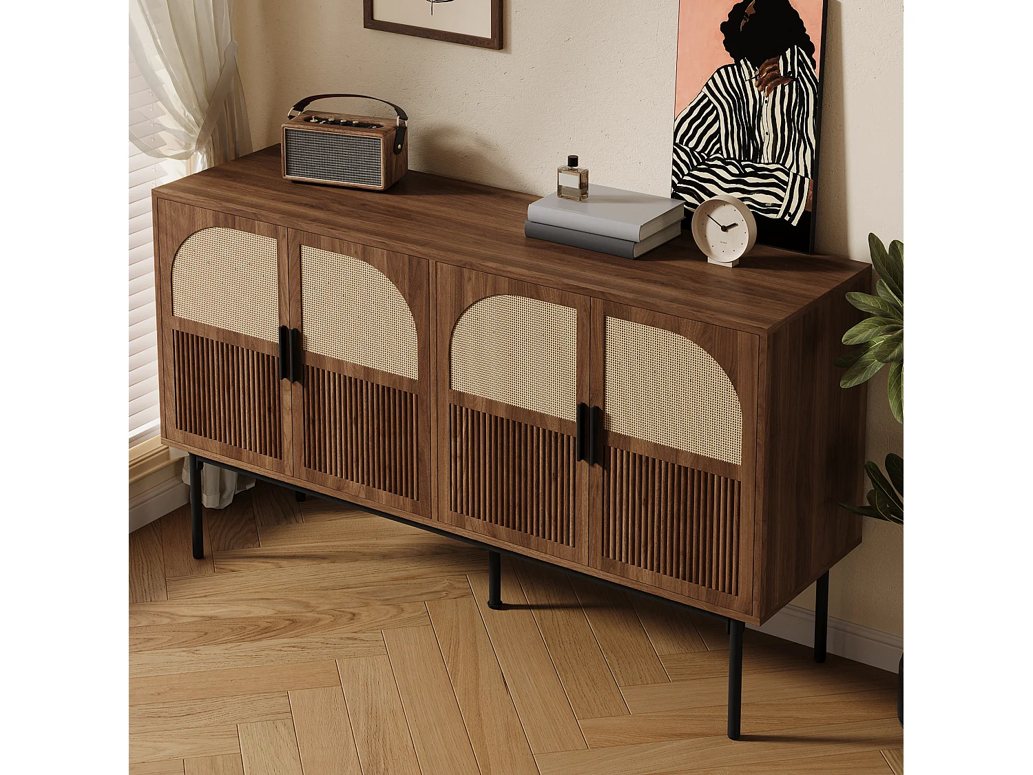 Buffet moderne et simple - 140 x 40 x 80 cm - meuble de rangement pour salon - MDF - naturel