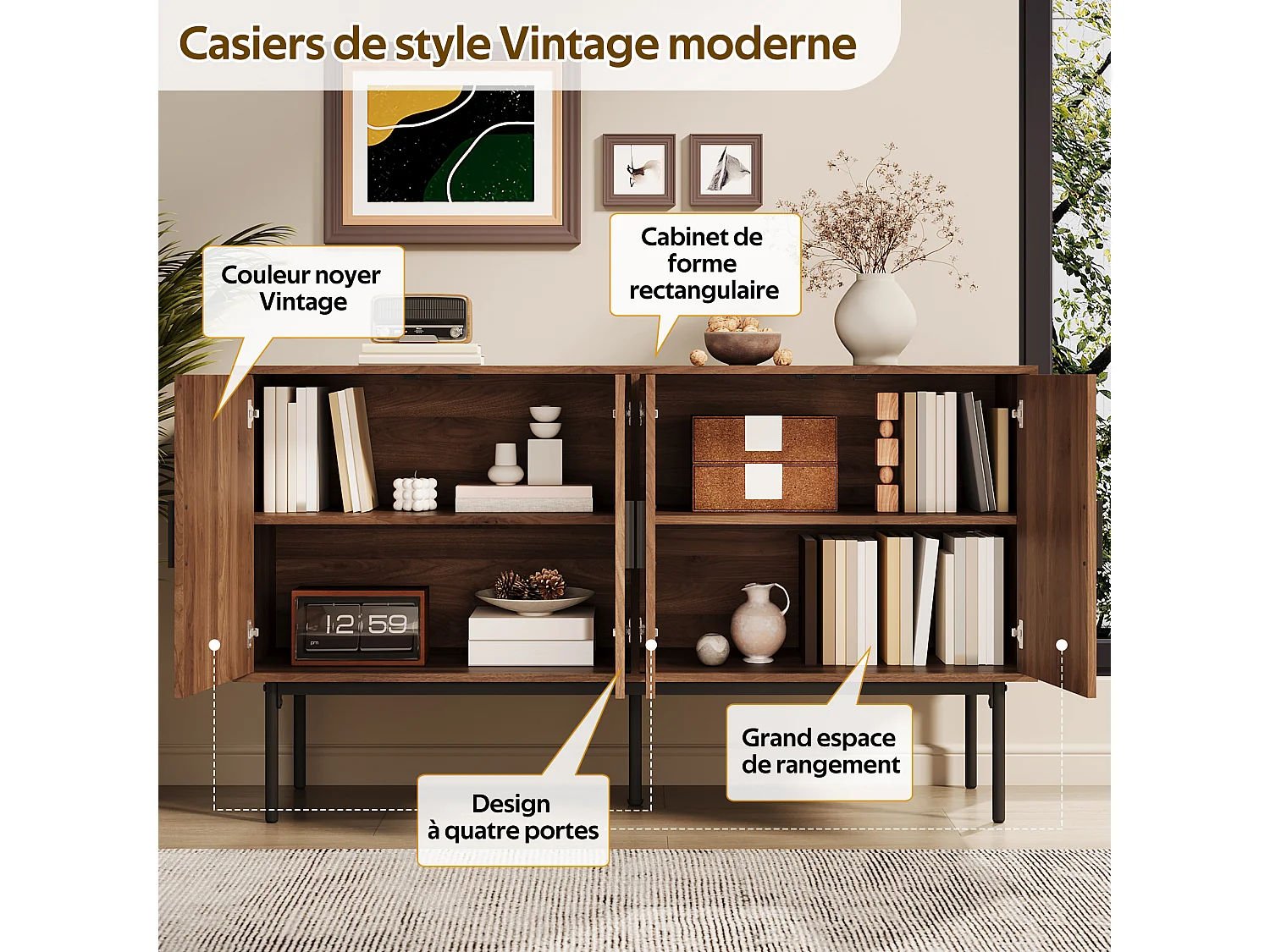 Buffet moderne et simple - 140 x 40 x 80 cm - meuble de rangement pour salon - MDF - naturel