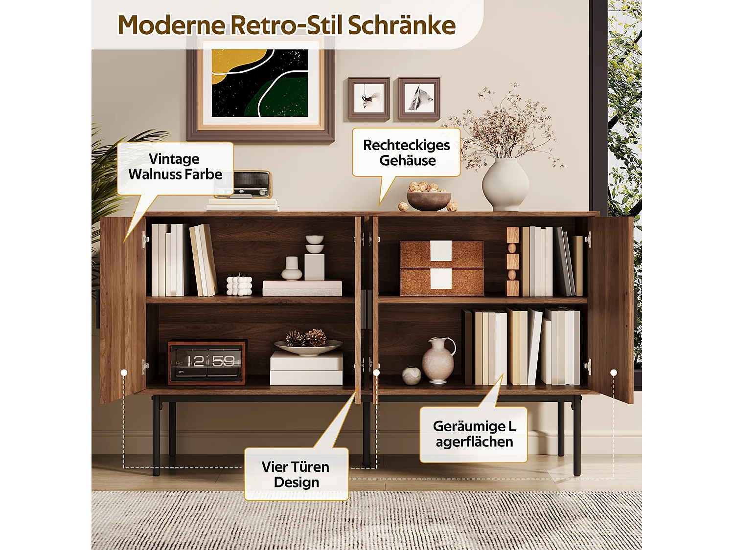 Buffet moderne et simple - 140 x 40 x 80 cm - meuble de rangement pour salon - MDF - naturel