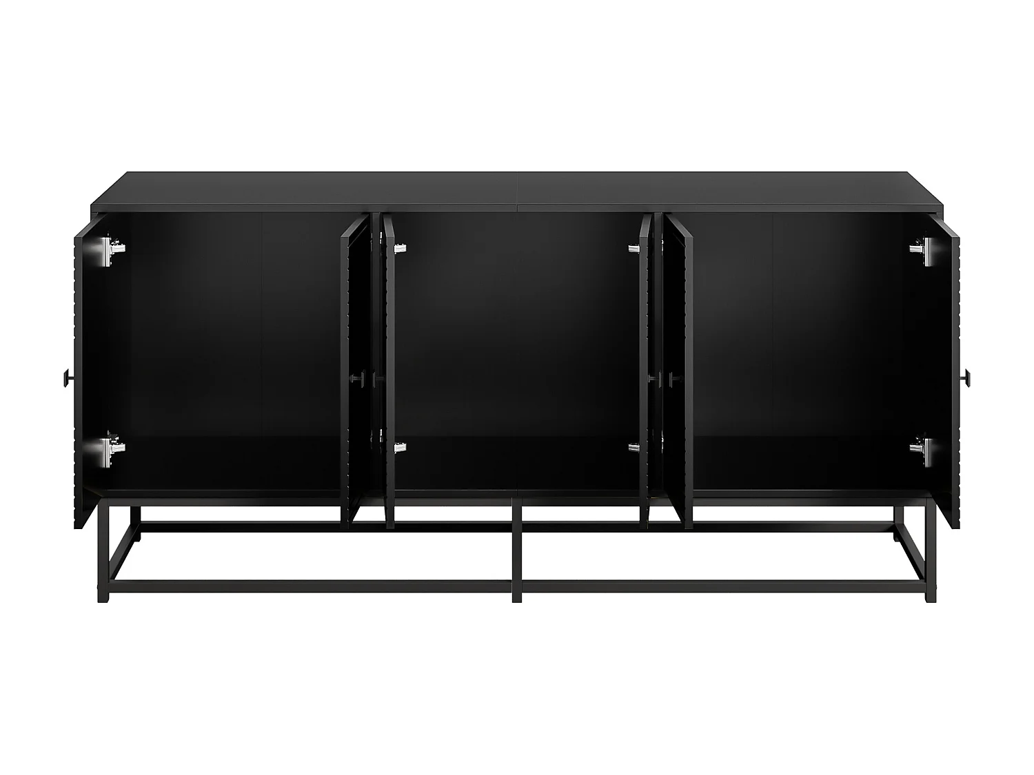 Buffet moderne à 3 portes doubles - 160 x 38 x 75.5 cm - avec pieds noirs - aggloméré - noir