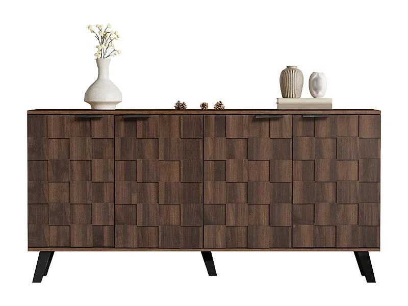 Modernes Sideboard aus dunklem Holz – 160,5 x 35,5 x 78 cm – mit 4 Türen – für Wohn- und Schlafzimmer – Spanplatte – dunkel natur