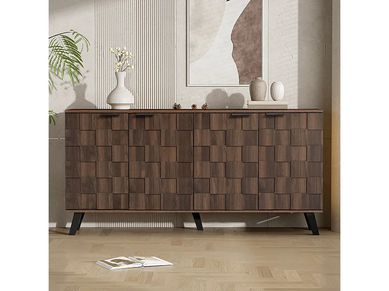Nowoczesna komoda z ciemnego drewna - 160,5 x 35,5 x 78 cm - z 4 drzwiami - do salonu i sypialni - płyta wiórowa - ciemny naturalny