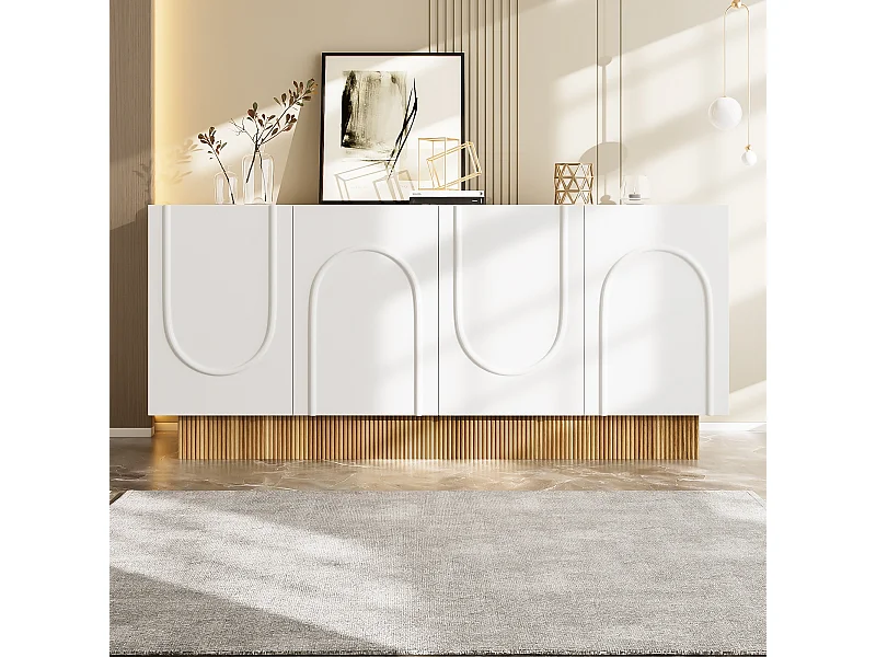 Buffet moderne pour salon et salle à manger - 160 x 75 x 38 cm - avec 4 portes - aggloméré - blanc + naturel