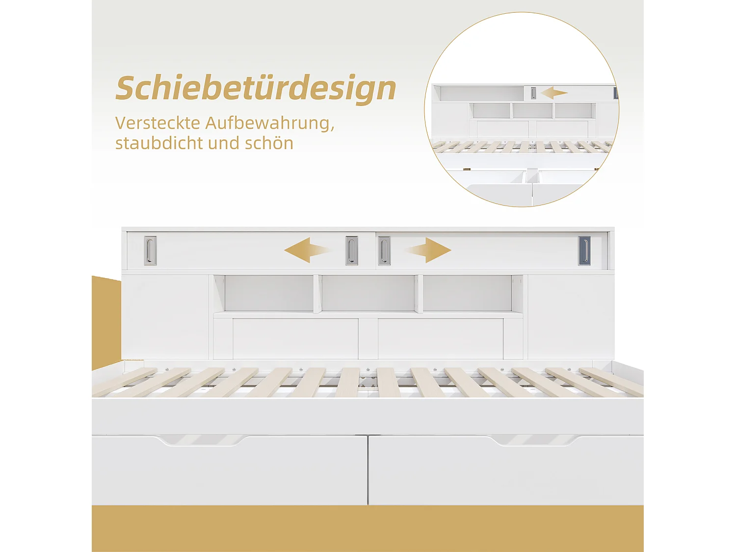 Canapé-lit simple pour enfant - 135 x 190 cm - avec avec tiroirs + étagère et armoire de rangement -MDF - blanc