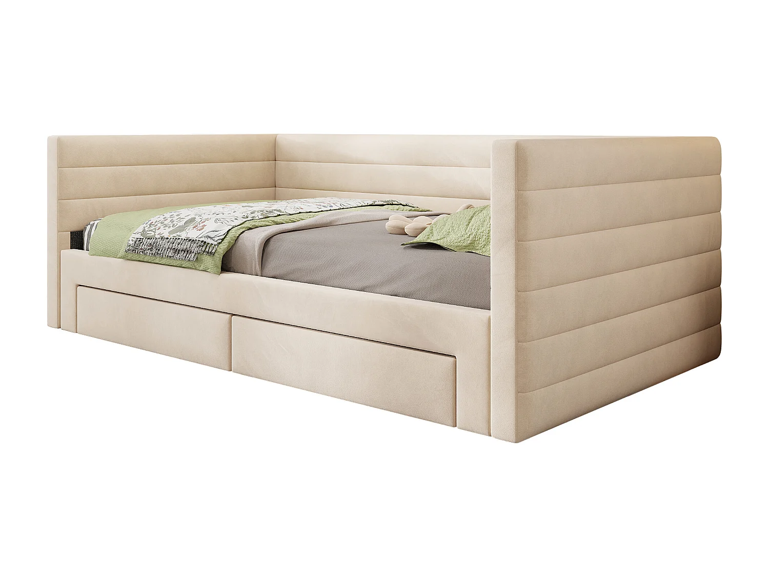 Canapé-lit extensible 3 en 1 - 90/180 x 190 cm - avec tiroirs + sommier à lattes - coton et lin - beige