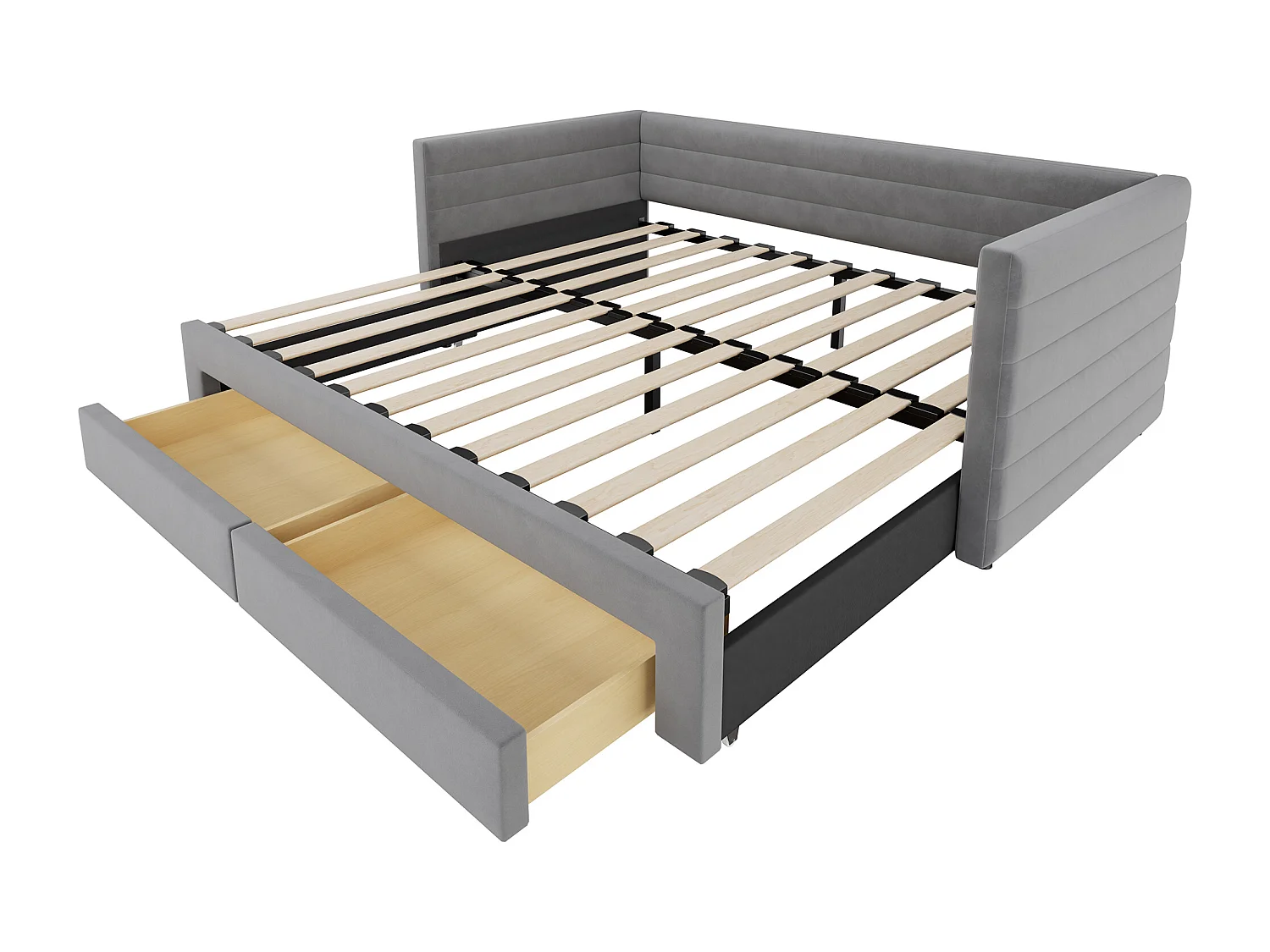 Canapé-lit extensible 3 en 1 - 90/180 x 190 cm - avec tiroirs + sommier à lattes - coton et lin - gris