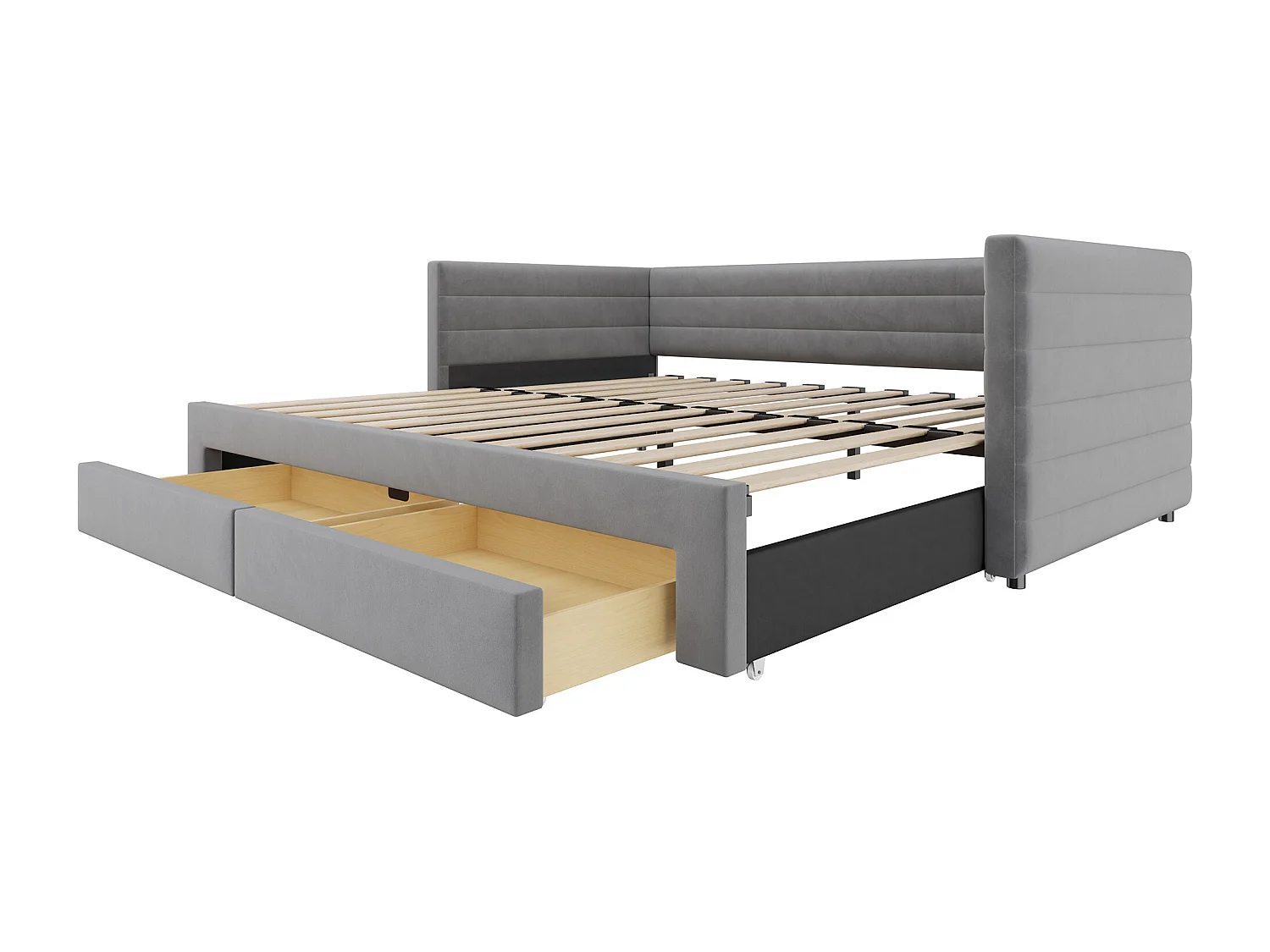 Canapé-lit extensible 3 en 1 - 90/180 x 190 cm - avec tiroirs + sommier à lattes - coton et lin - gris