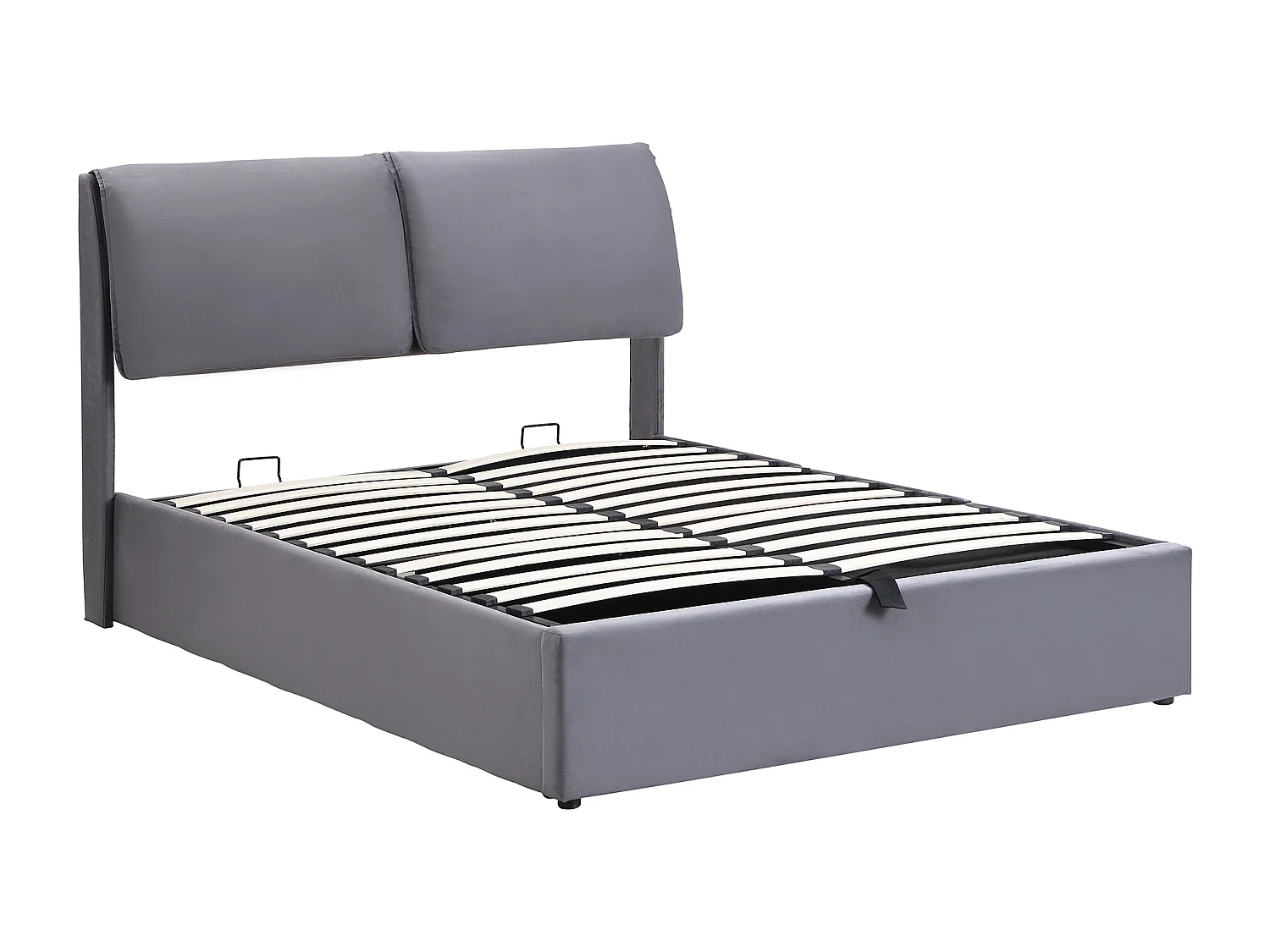 Doppelbett mit Stauraum – 140 x 200 cm – mit 3 Schubladen, hydraulischem Lattenrost und Kopfteil – Samtbezug – grau