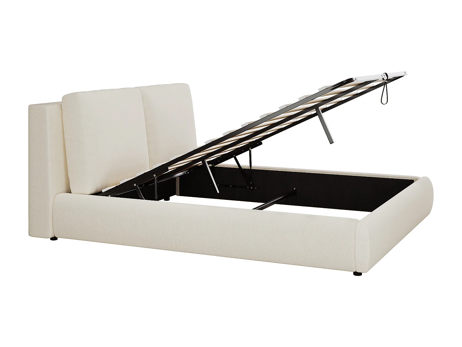 Tweepersoonsbed met opbergruimte - 180 x 200 cm - met gewatteerd hoofdeinde + hydraulisch verstelbaar - Buckle - beige