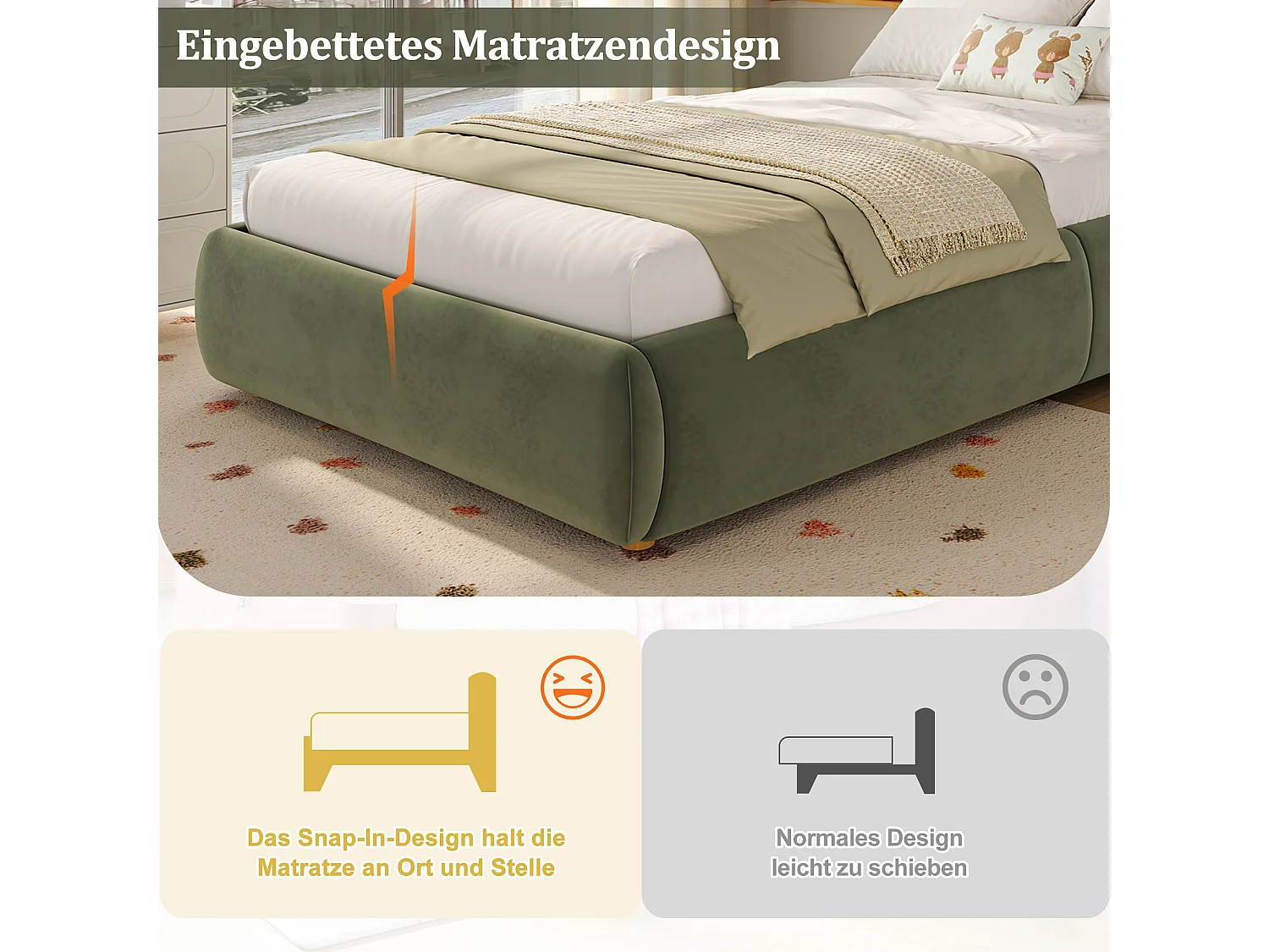 Lit coffre rembourré pour enfant - 90 x 200 cm - avec rangement hydraulique + tête de lit - velours - vert