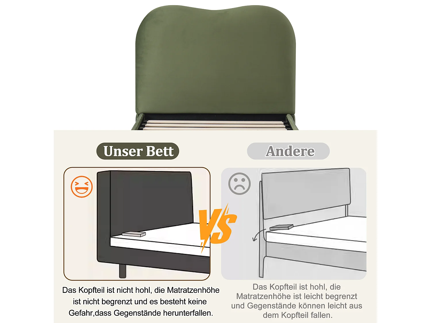 Lit coffre rembourré pour enfant - 90 x 200 cm - avec rangement hydraulique + tête de lit - velours - vert