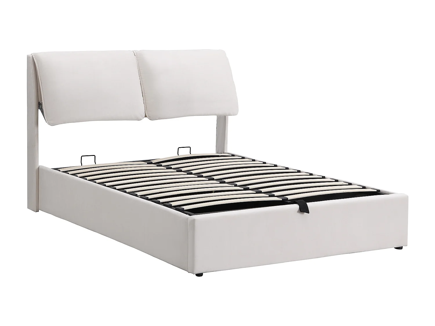 Lit coffre rembourré - 140 x 190 cm - sommier hydraulique - avec 3 tiroirs + tête de lit - velours - beige