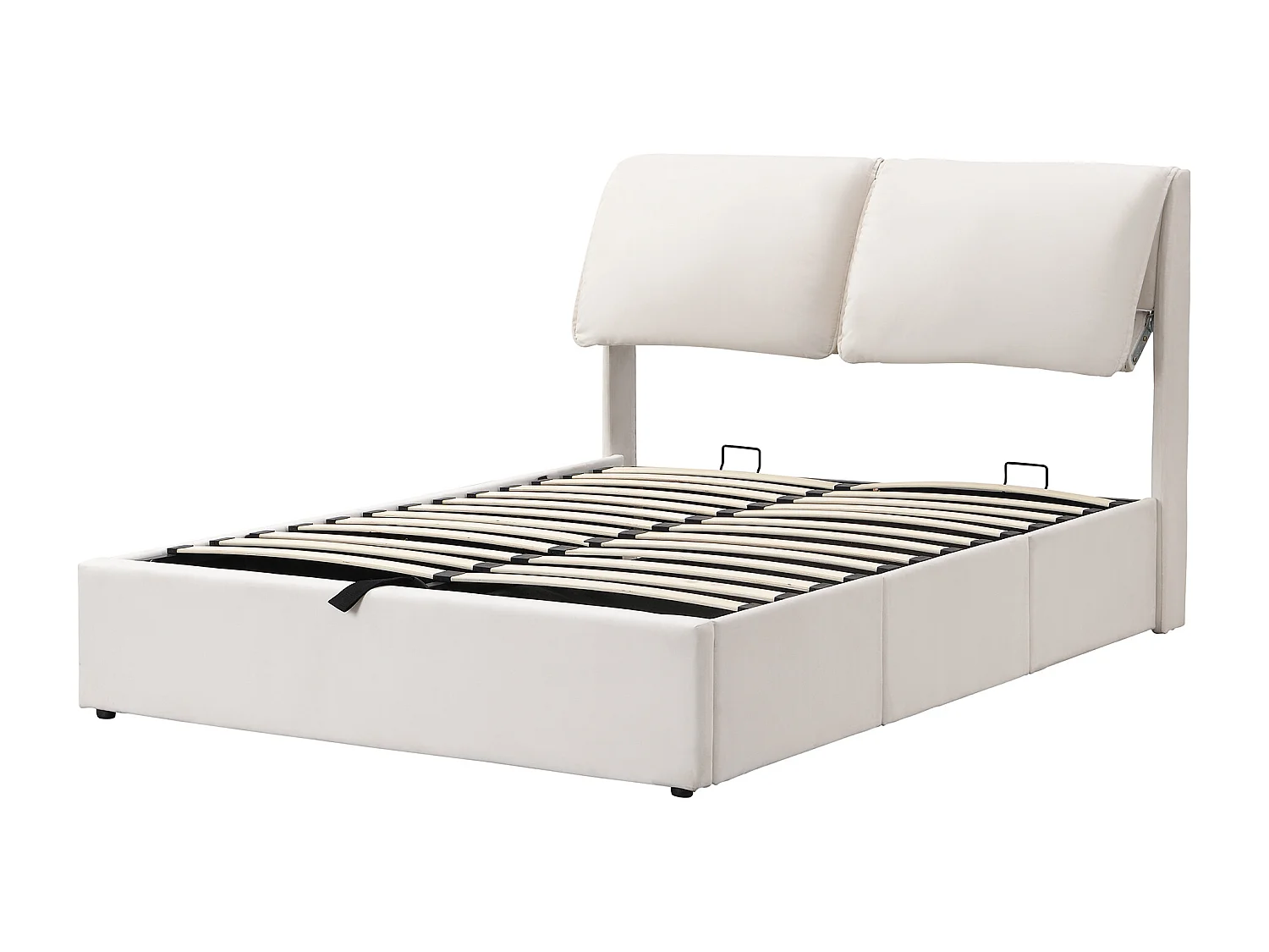 Lit coffre rembourré - 140 x 190 cm - sommier hydraulique - avec 3 tiroirs + tête de lit - velours - beige