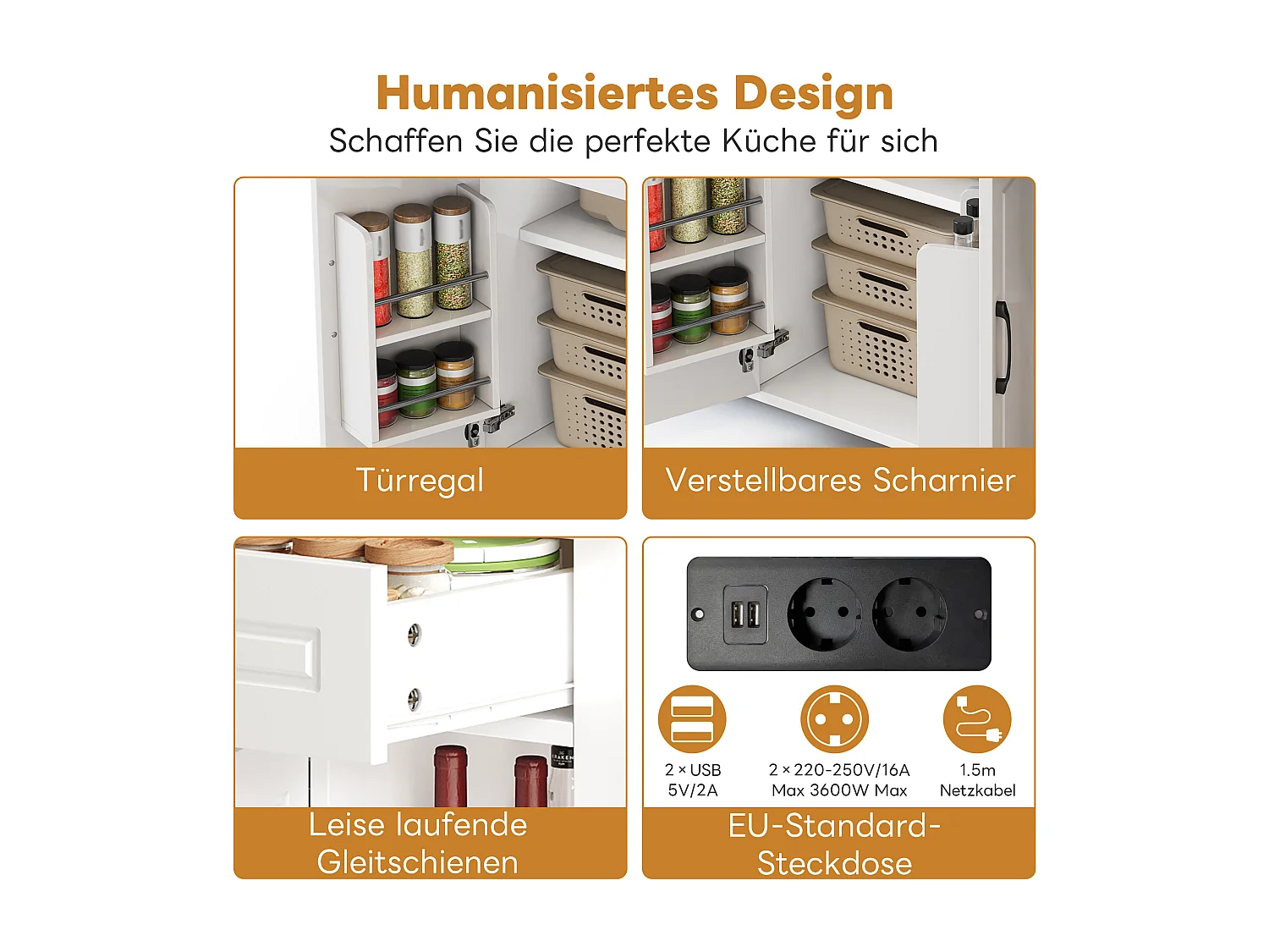 Îlot central mobile extensible - 120 x 50/77 x 91.5 cm - avec comptoir-bar + prises + 2 tiroirs + 2 portes - MDF - blanc + naturel