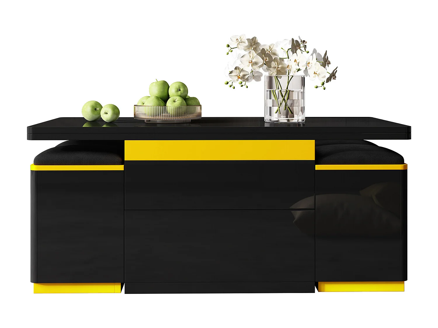 Table basse relevable brillante - 100 x 50 x 43 cm - meuble de salon pliable + avec tiroirs - MDF + aggloméré - noir