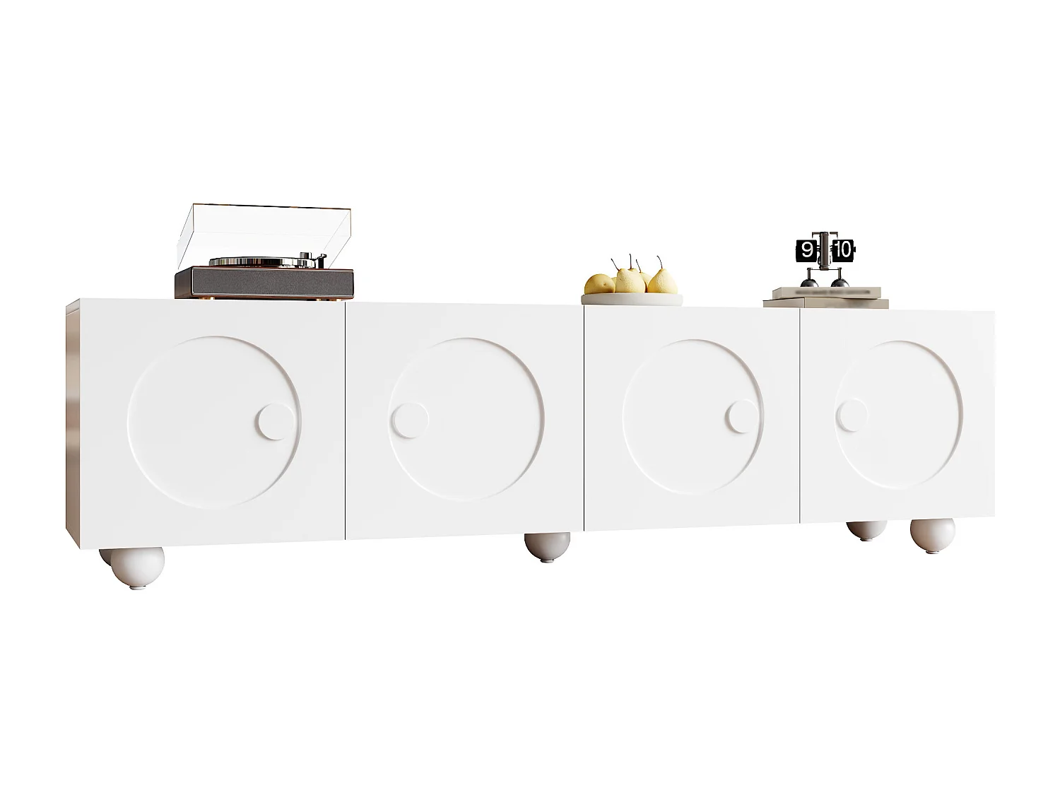 Moderner TV-Ständer – 180,5 x 38 x 50 cm – mit 4 Türen – Einzigartiges Design – MDF + Spanplatte – weiß