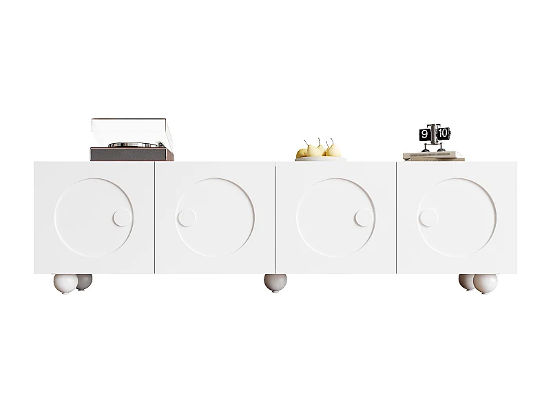 Moderner TV-Ständer – 180,5 x 38 x 50 cm – mit 4 Türen – Einzigartiges Design – MDF + Spanplatte – weiß