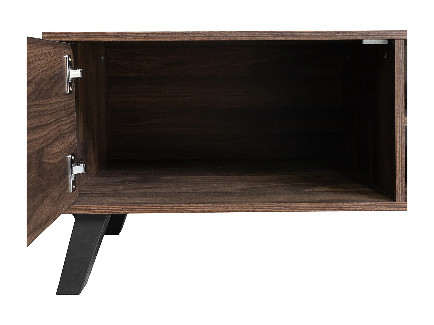 Moderner TV-Ständer – 160,5 x 35,5 x 45 cm – mit 2 Türen und 2 offenen Fächern – Holz – dunkel natur